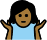 woman shrugging: medium-dark skin tone emoji