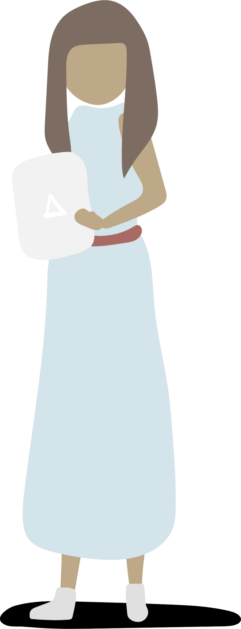 woman standing long blue dress illustration