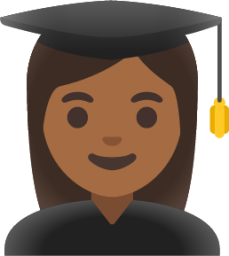 woman student: medium-dark skin tone emoji