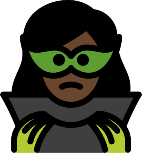 woman supervillain: dark skin tone emoji