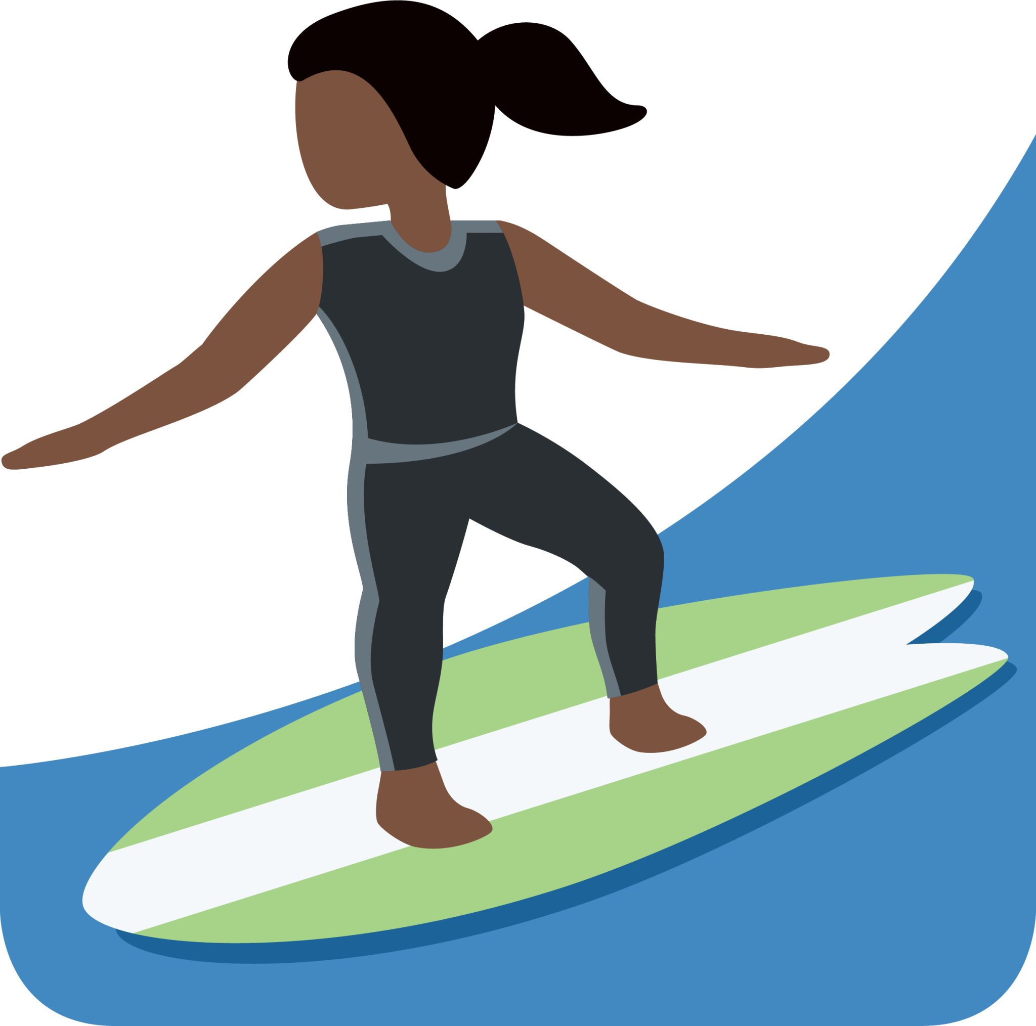 woman surfing: dark skin tone emoji