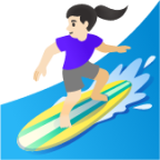 woman surfing: light skin tone emoji