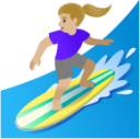 woman surfing: medium-light skin tone emoji