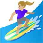woman surfing: medium-light skin tone emoji