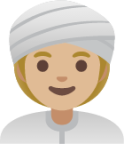 woman wearing turban: medium-light skin tone emoji