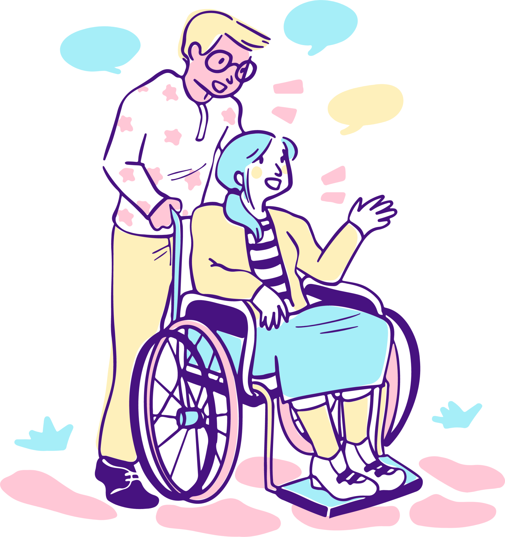 woman wheelchair walk illustration
