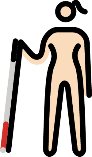 woman with white cane: light skin tone emoji