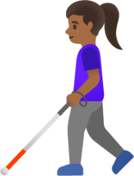 woman with white cane: medium-dark skin tone emoji