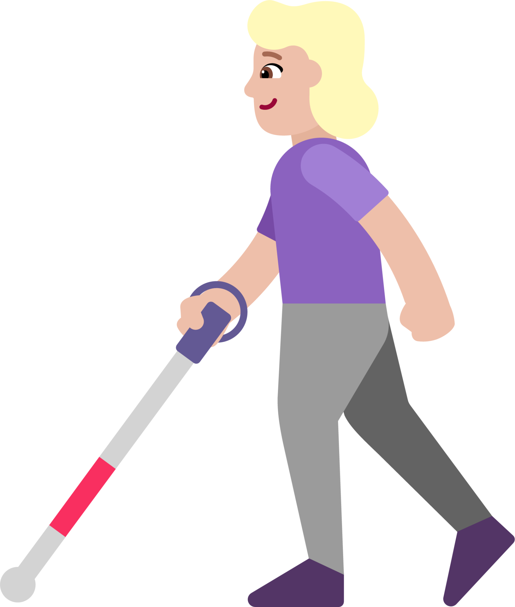 woman with white cane medium light emoji