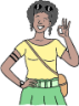 woman yellow shirt green skirt sun glasses illustration