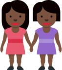 women holding hands: dark skin tone emoji