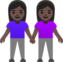 women holding hands: dark skin tone emoji