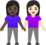 women holding hands: dark skin tone, light skin tone emoji