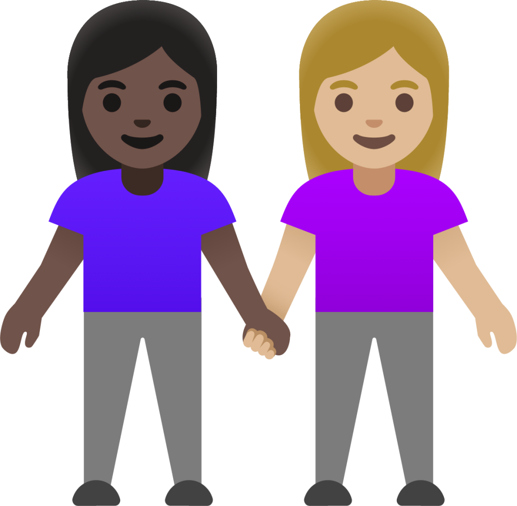 women holding hands: dark skin tone, medium-light skin tone emoji