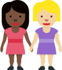 women holding hands: dark skin tone, medium-light skin tone emoji