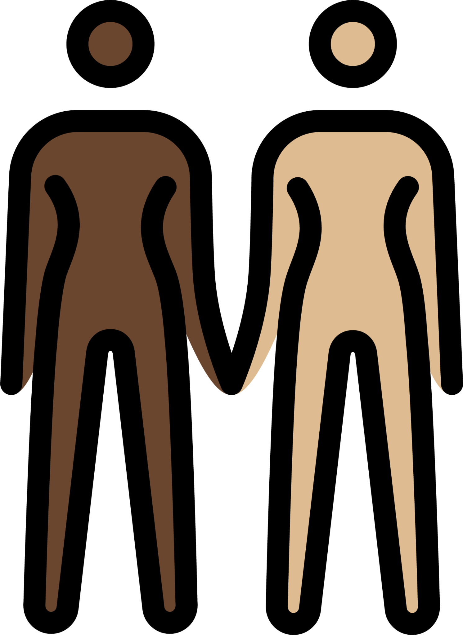 women holding hands: dark skin tone, medium-light skin tone emoji