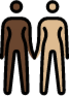 women holding hands: dark skin tone, medium-light skin tone emoji