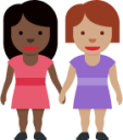 women holding hands: dark skin tone, medium skin tone emoji