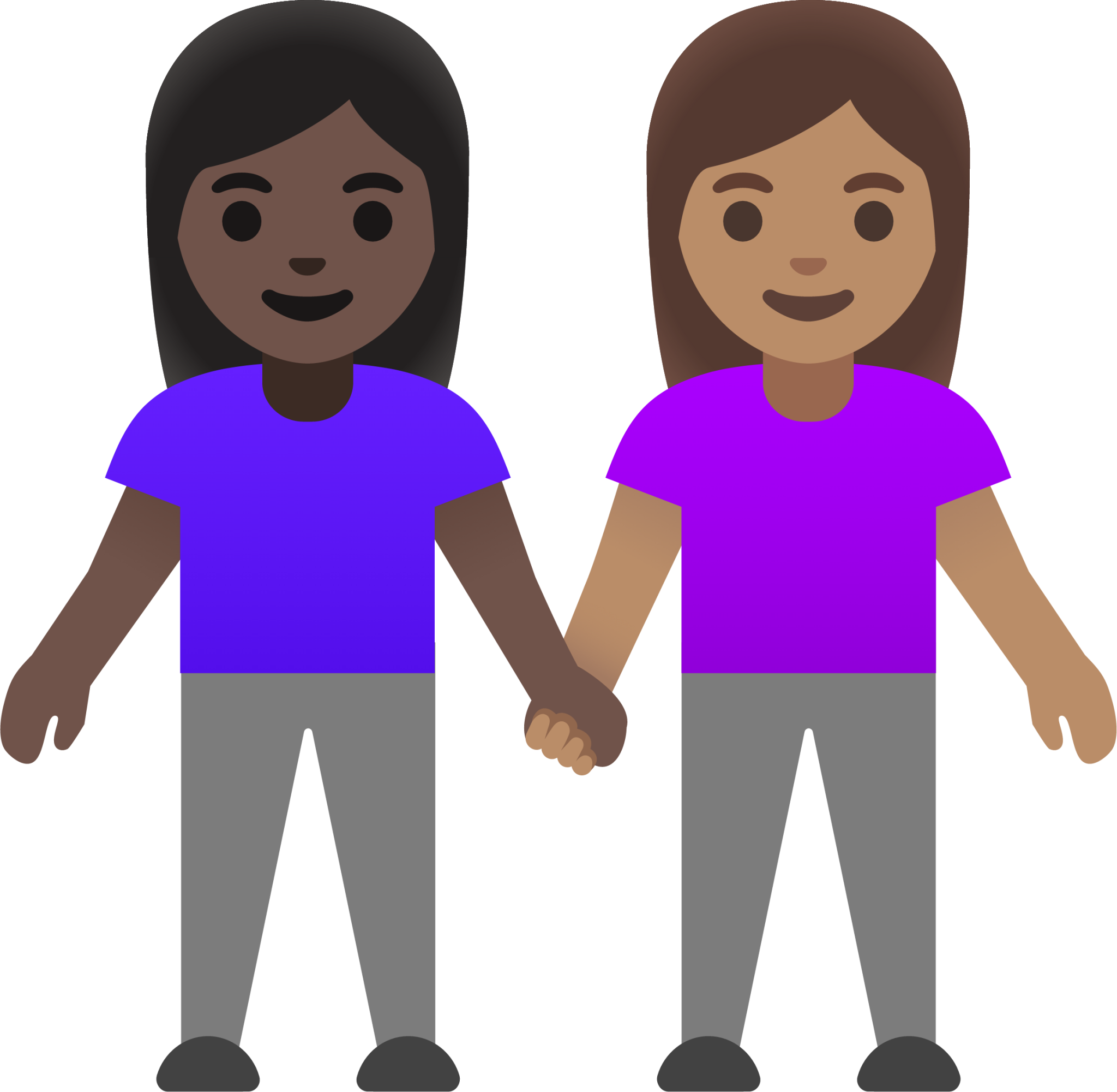 women holding hands: dark skin tone, medium skin tone emoji
