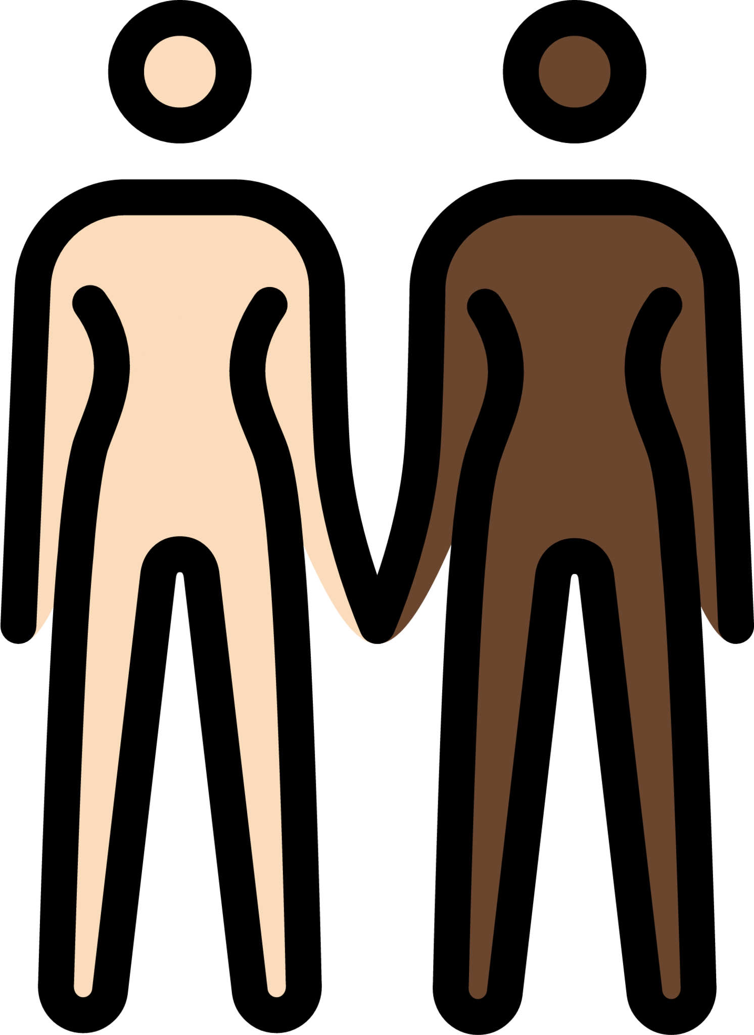 women holding hands: light skin tone, dark skin tone emoji