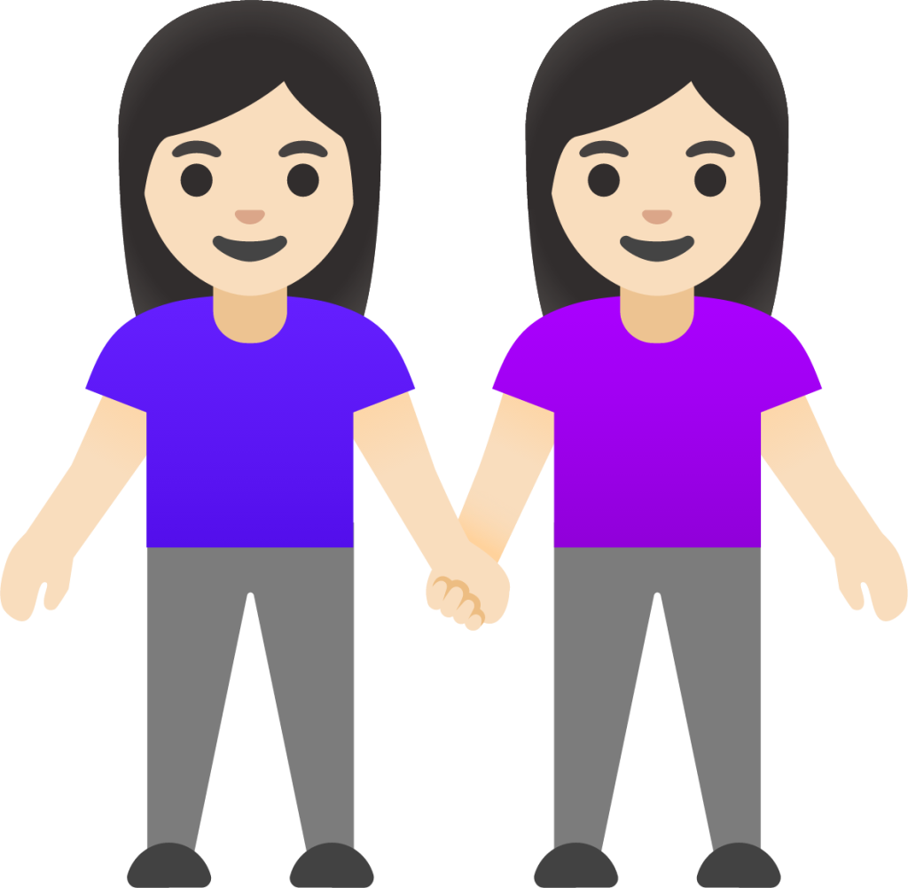 women holding hands: light skin tone emoji