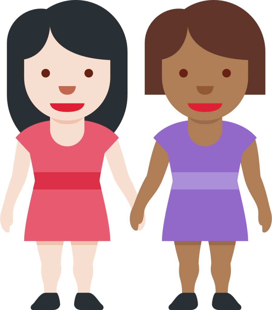 women holding hands: light skin tone, medium-dark skin tone emoji