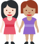 women holding hands: light skin tone, medium skin tone emoji