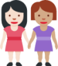 women holding hands: light skin tone, medium skin tone emoji