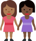 women holding hands: medium-dark skin tone, dark skin tone emoji