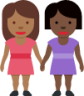 women holding hands: medium-dark skin tone, dark skin tone emoji