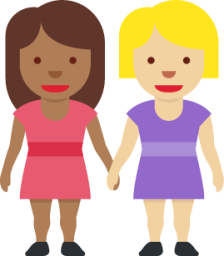 women holding hands: medium-dark skin tone, medium-light skin tone emoji