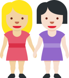 women holding hands: medium-light skin tone, light skin tone emoji