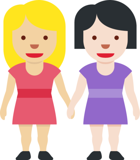 women holding hands: medium-light skin tone, light skin tone emoji