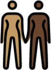 women holding hands: medium skin tone, dark skin tone emoji