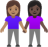 women holding hands: medium skin tone, dark skin tone emoji