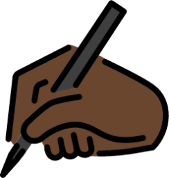 writing hand: dark skin tone emoji