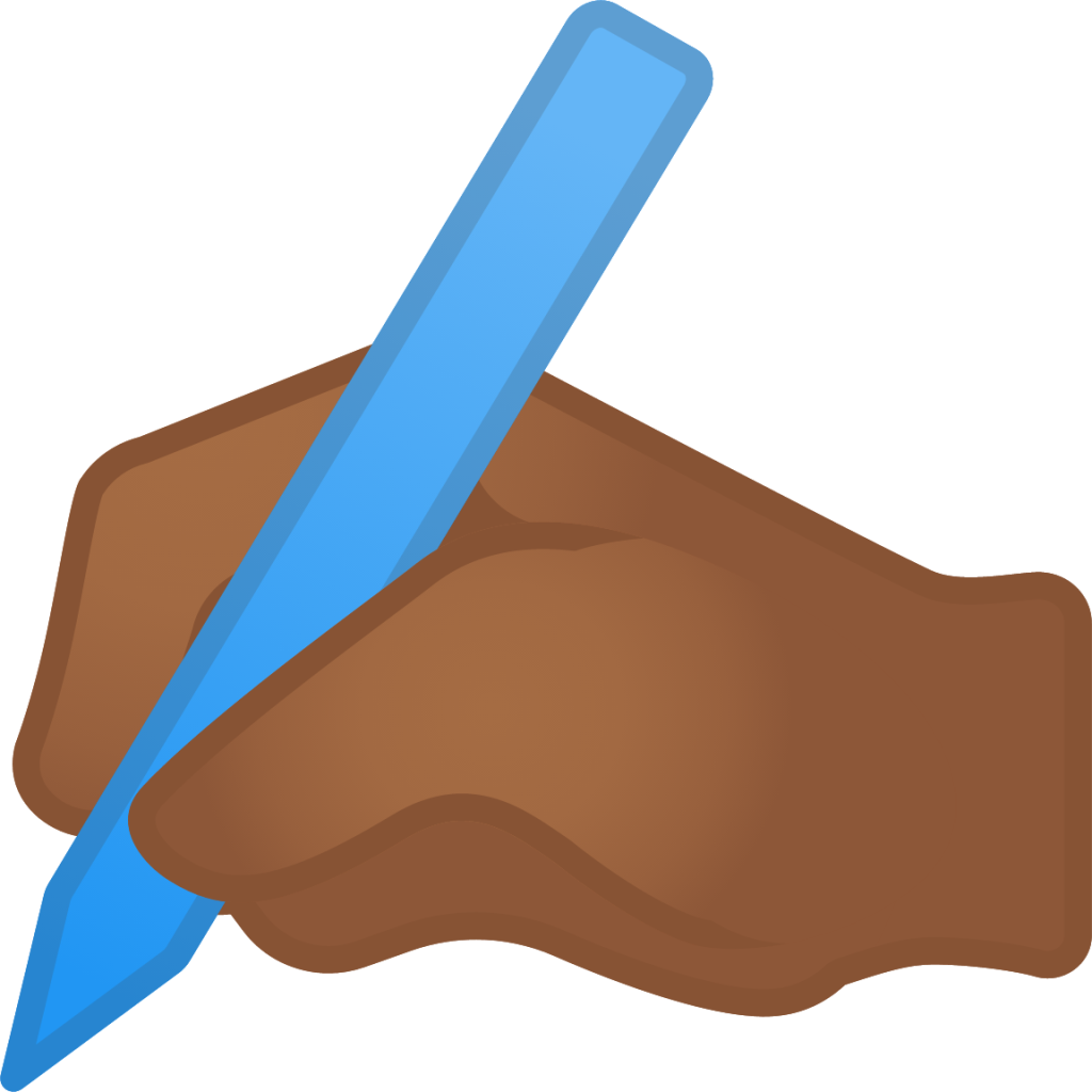writing hand: medium-dark skin tone emoji