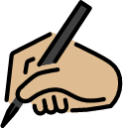 writing hand: medium-light skin tone emoji