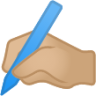 writing hand: medium-light skin tone emoji