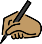 writing hand: medium skin tone emoji
